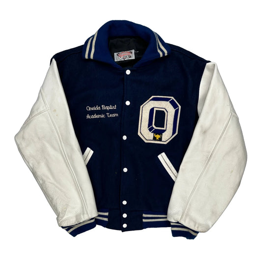 Oneida Baptist Academic Team Keystone College Varsity Jacket - 2XL Blue Wool Blend