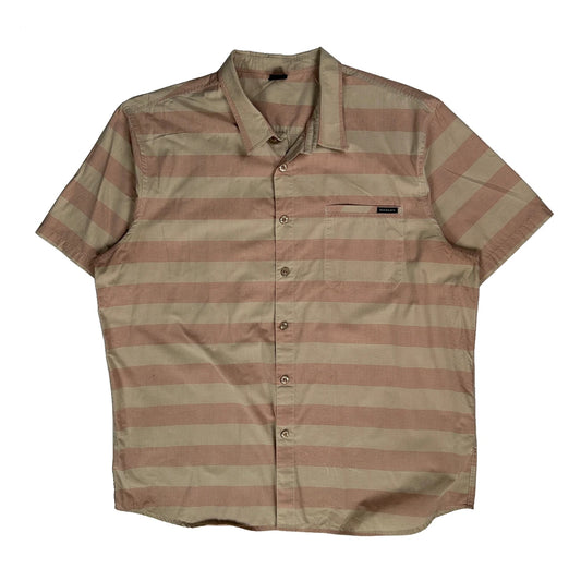 Vintage Oakley Striped Short Sleeve Shirt - 2XL Beige Cotton