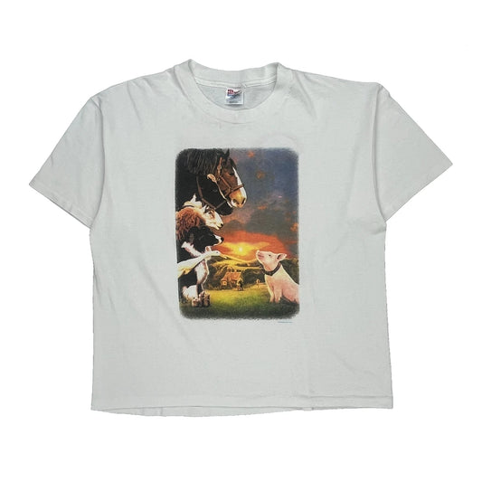 Babe Movie Print Hanes Graphic T-Shirt - XL White Cotton Blend