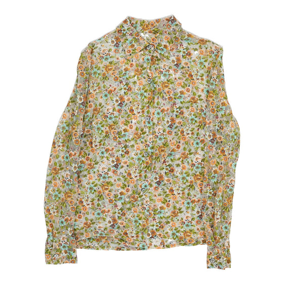 Unbranded Floral Patterned Shirt - Medium Green Viscose - Thrifted.com