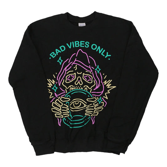 Vintage black Bad Vibes Only Gildan Sweatshirt - mens small