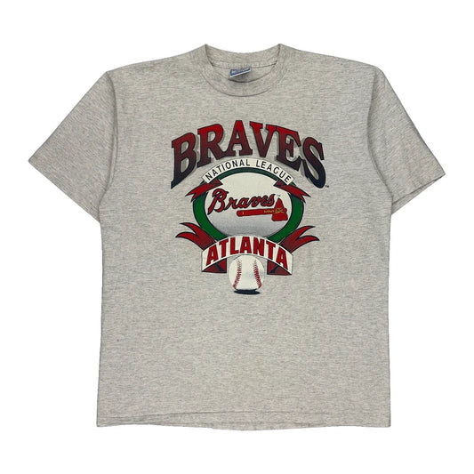 Vintage Atlanta Braves Hanes Single Stitch T-Shirt - XL Grey Cotton