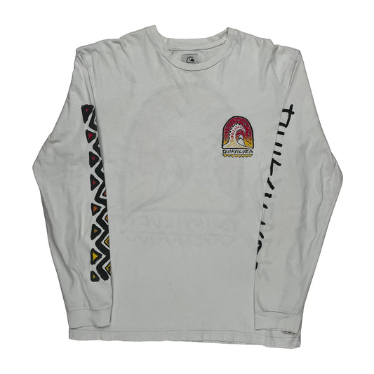 Surfing Quiksilver Graphic Long Sleeve T-Shirt - Large White Cotton