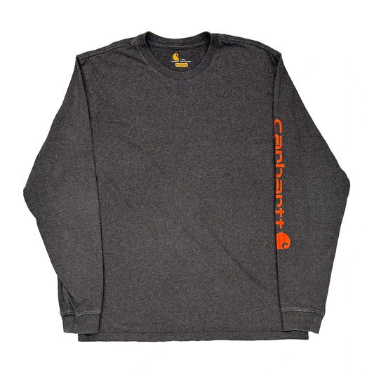 Carhartt Spellout Long Sleeve T-Shirt - Large Grey Cotton Blend
