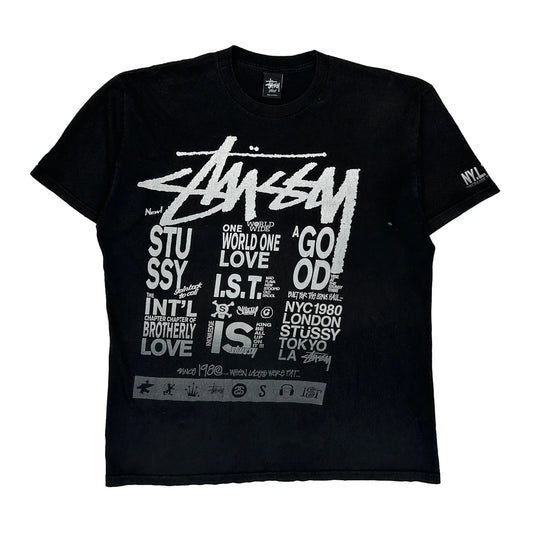 World Tour Stussy T-Shirt - Large Black Cotton