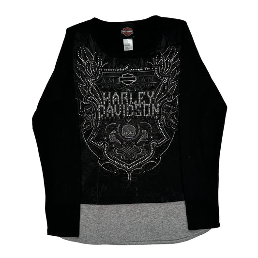 Motorcycles Harley Davidson Graphic Long Sleeve T-Shirt - Medium Gray Cotton