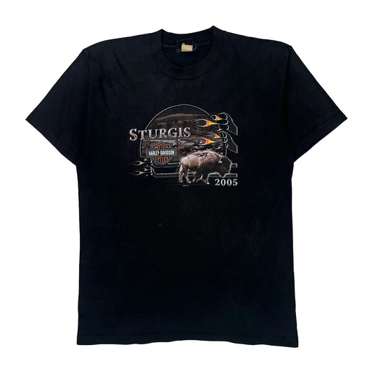 Vintage Sturgis 2005 Harley Davidson Graphic T-Shirt - Large Black Cotton