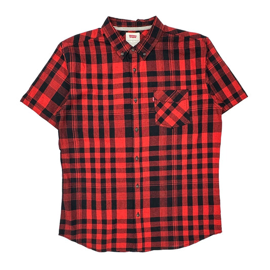 Levis Checked Short Sleeve Shirt - Large Black Cotton