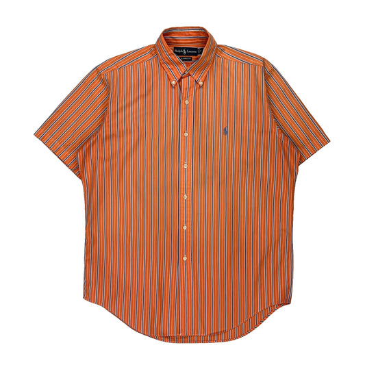 Ralph Lauren Striped Short Sleeve Shirt - Medium Orange Cotton