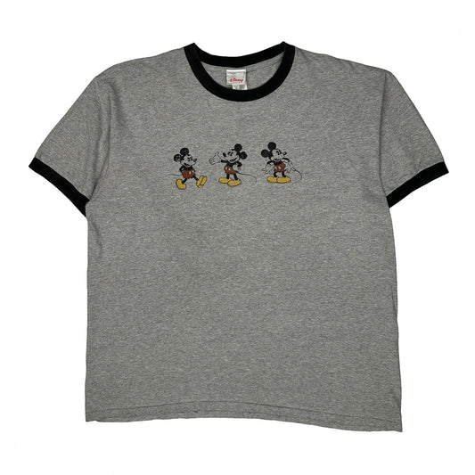 Vintage Mickey Mouse Disney Ringer Cartoon T-Shirt - XL Grey Cotton Blend