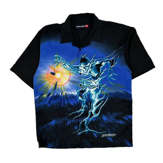 Point Zero Graphic Hawaiian Shirt - Large Black Polyester