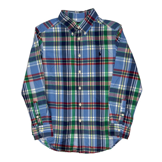 Age 10-12 Ralph Lauren Checked Patterned Shirt - Medium Blue Cotton