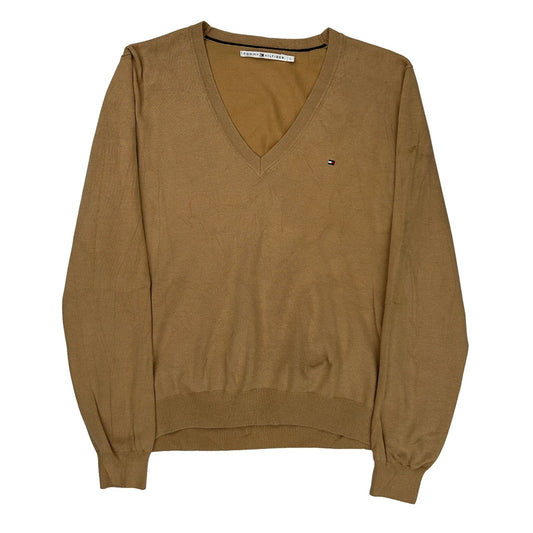 Tommy Hilfiger V-Neck Sweater - Large Brown Cotton