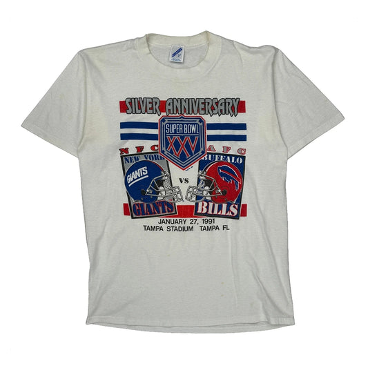 New York Giants Vs Buffalo Bills Jerzees Single Stitch T-Shirt - Large White Cotton