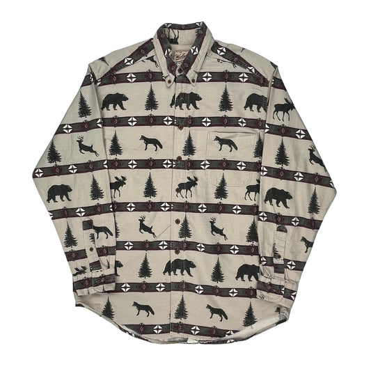 Rugged Outdoorwear Woolrich Patterned Shirt - Large Beige Cotton