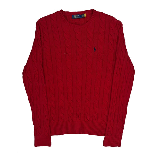 Polo By Ralph Lauren Cable Knit Jumper - Large Red Cotton