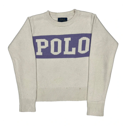 Age 7 Polo By Ralph Lauren Spellout Sweater - Small Cream Cotton