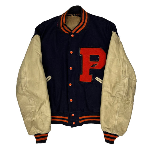 80S P Unbranded College Varsity Jacket - XL Navy Wool Blend