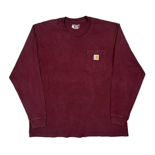 Carhartt Long Sleeve T-Shirt - XL Burgundy Cotton