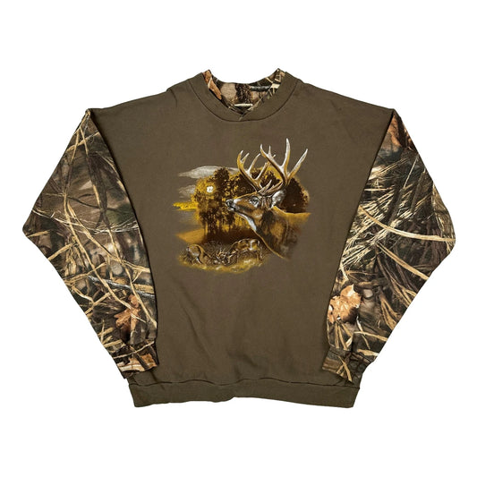 Vintage Unbranded Raglan Style Camo Sweatshirt - Medium Brown Cotton