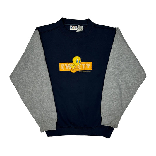 Tweety Looney Tunes Cartoon Sweatshirt - Large Navy Polyester Blend