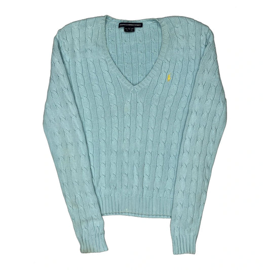 Ralph Lauren Sport V-Neck Jumper - Large Blue Cotton