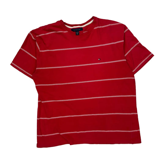 Tommy Hilfiger Striped T-Shirt - XL Red Cotton
