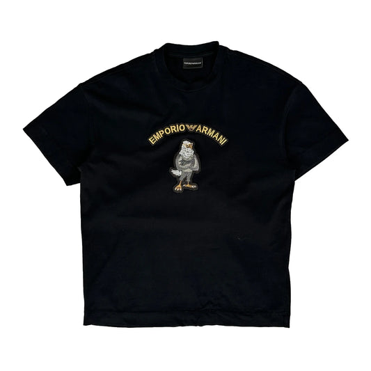 Owl Embroidery Emporio Armani Graphic T-Shirt - Small Black Cotton