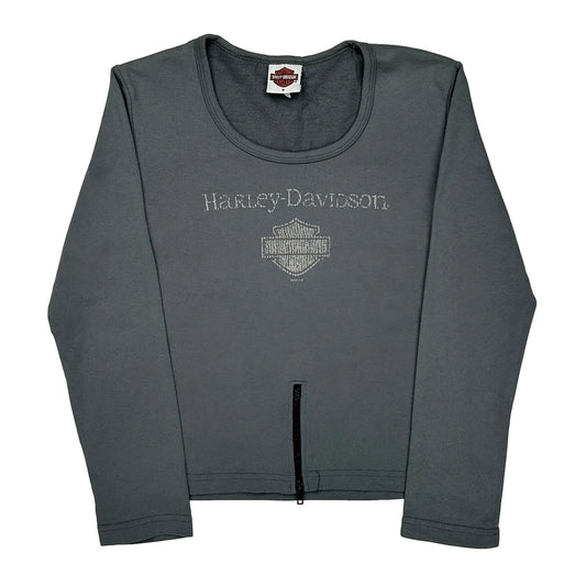 Harley Davidson Graphic Long Sleeve T-Shirt - Medium Grey Cotton