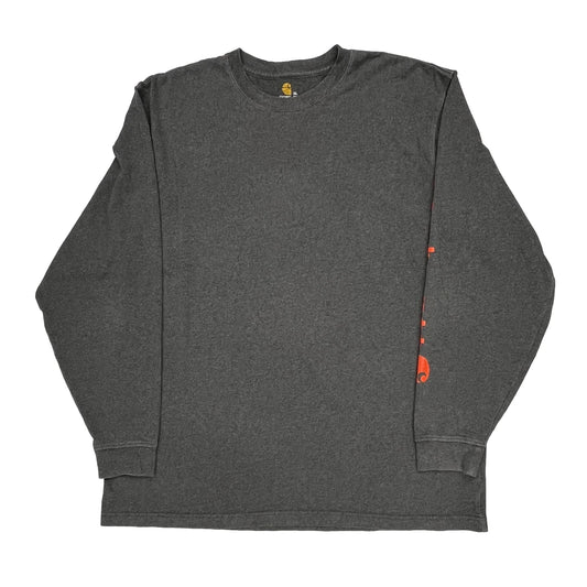 Carhartt Spellout Long Sleeve T-Shirt - XL Gray Cotton