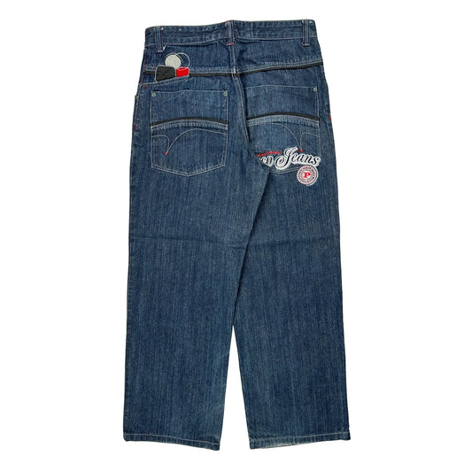 Paco Baggy Graphic Jeans - 32W 40L Blue Cotton