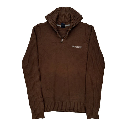 Nautica Long Sleeve T-Shirt - Large Brown Cotton