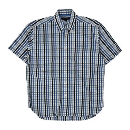 Tommy Hilfiger Checked Short Sleeve Shirt - Large Blue Cotton