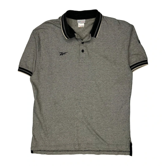 Reebok Striped Polo Shirt - Large Grey Cotton Blend