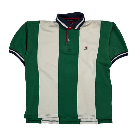 Tommy Hilfiger Striped Polo Shirt - Small Green Cotton