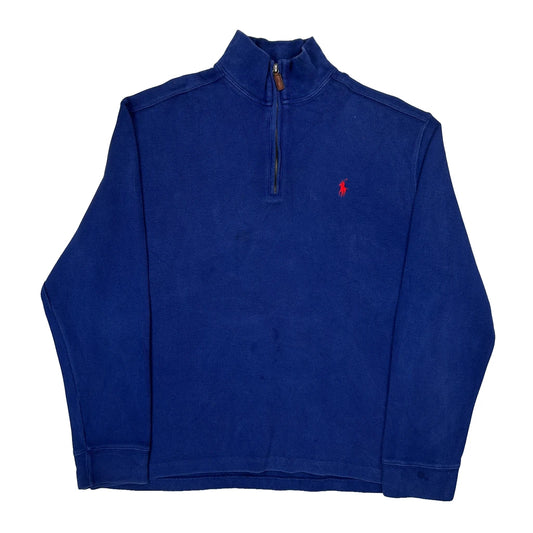 Vintage Polo By Ralph Lauren 1/4 Zip - Large Blue Cotton