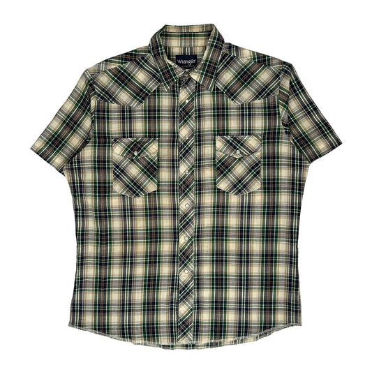Wrangler Checked Short Sleeve Shirt - Large Green Cotton