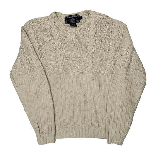 Linen Cotton Ralph Lauren Polo Sport Chunky Knit Jumper - Large Cream Linen Blend