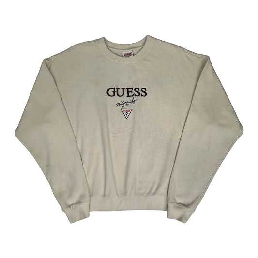 Guess Spellout Sweatshirt - Medium Cream Cotton
