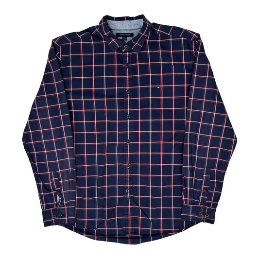 Vintage Tommy Hilfiger Checked Patterned Shirt - XL Navy Cotton