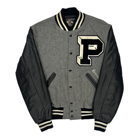Vintage Paxton Perry Track Speech Holloway College Varsity Jacket - Small Black Leather