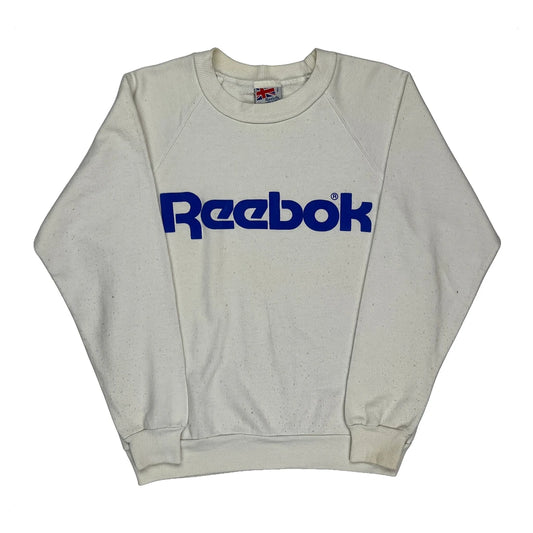 Made In Canada Reebok Spellout 1/4 Zip - Small Cream Cotton