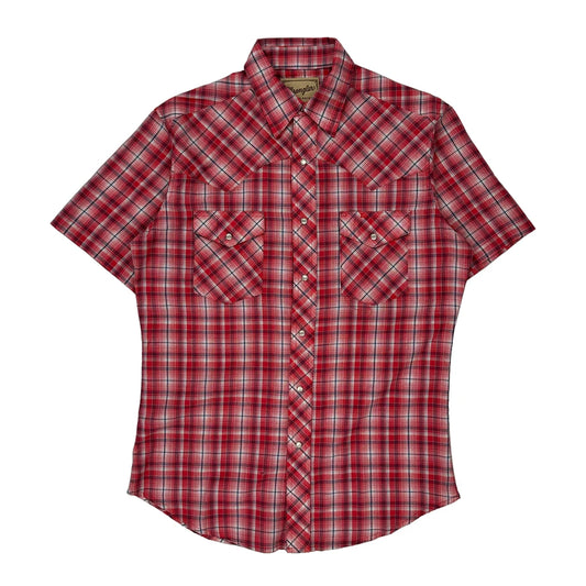 Wrangler Checked Short Sleeve Shirt - Medium Red Cotton Blend