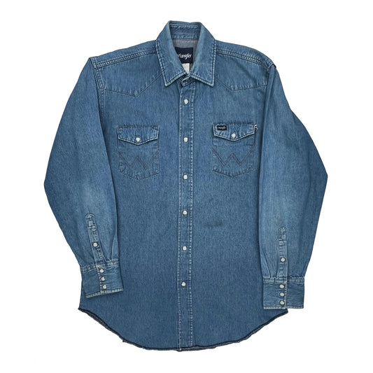 Wrangler Tall Denim Shirt - Large Blue Cotton