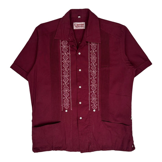 70S Hacendado Short Sleeve Shirt - Large Burgundy Linen