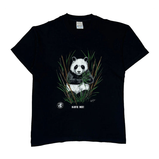 Save Me Panda Screen Stars Single Stitch T-Shirt - Large Black Cotton