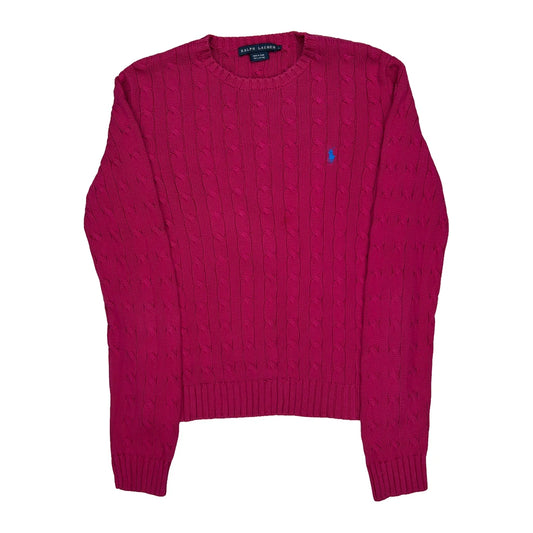 Ralph Lauren Cable Knit Jumper - Large Pink Cotton