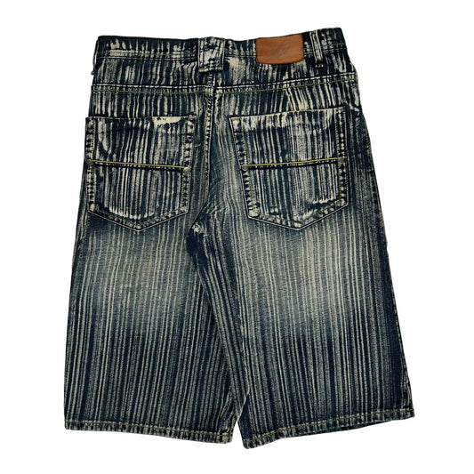 Vintage Reflex Baggy Striped Denim Shorts - 33W 15L Blue Denim