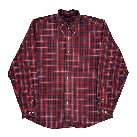 Nautica Checked Shirt - Large Red Cotton