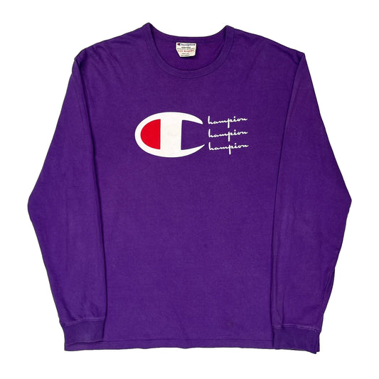 Champion Graphic Long Sleeve T-Shirt - XL Purple Cotton
